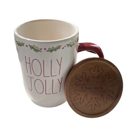 Rae Dunn Holiday Inspired Coffee Mug with laser etched lid (Holly Jolly) NWT - Picture 1 of 10